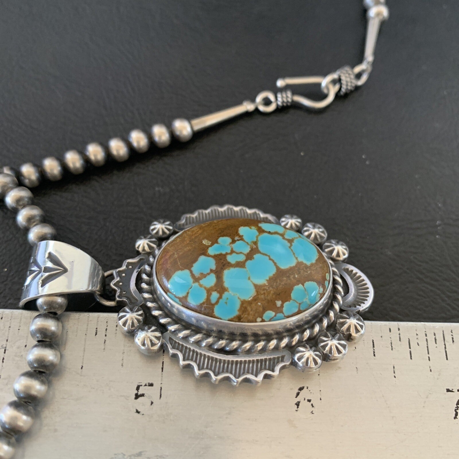 Mens Blue Turquoise #8 Pendant Navajo Pearls Sterling Silver Necklace 10866