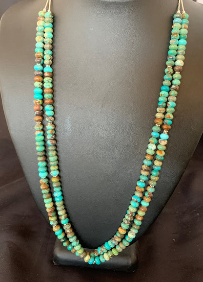 Native Navajo 2 Strands Blue Green Turquoise Sterling Silver Necklace 22" 09473