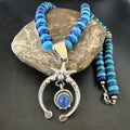 Blue Denim Lapis Turquoise Naja Pendant Navajo Necklace 21" | Sterling Silver | Authentic Native American Handmade | 17688