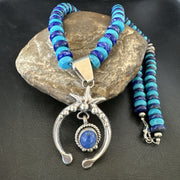 Blue Denim Lapis Turquoise Naja Pendant Navajo Necklace 21" | Sterling Silver | Authentic Native American Handmade | 17688
