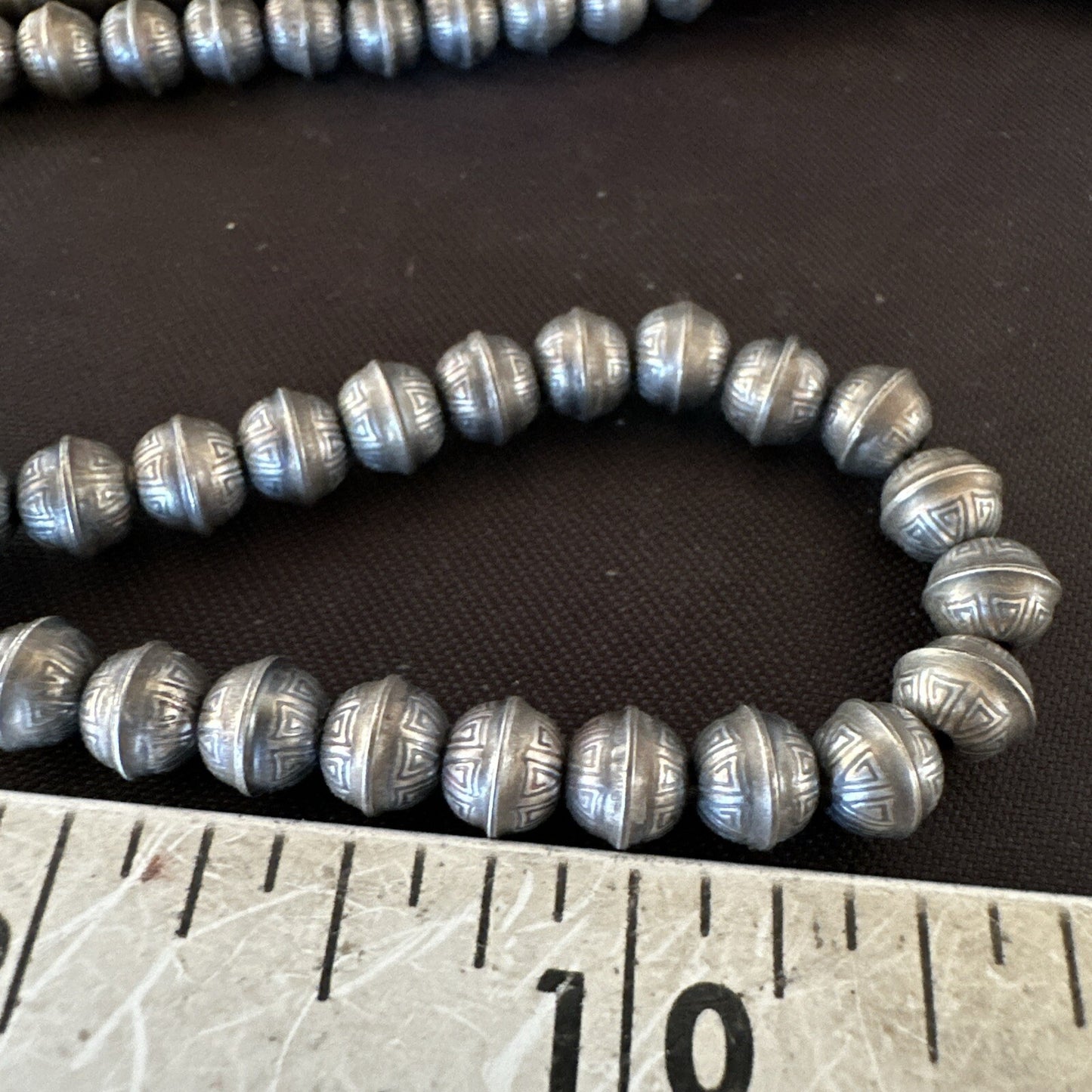 6mm Hand Stamped Navajo Pearls Bench Sterling Silver Necklace 23" 18407