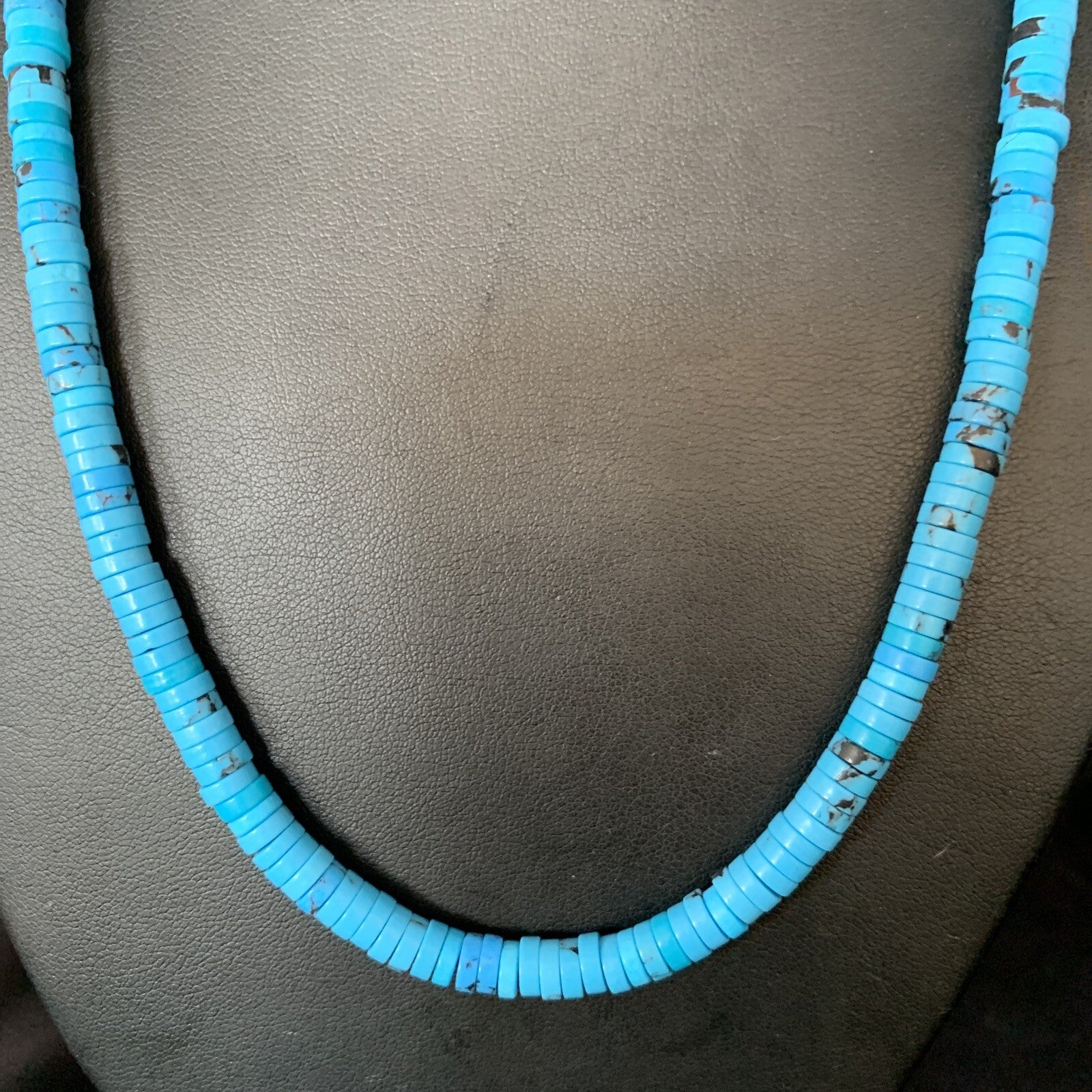 Robin Egg Blue Turquoise 18" Heishi Sterling Silver Bead Necklace 14008