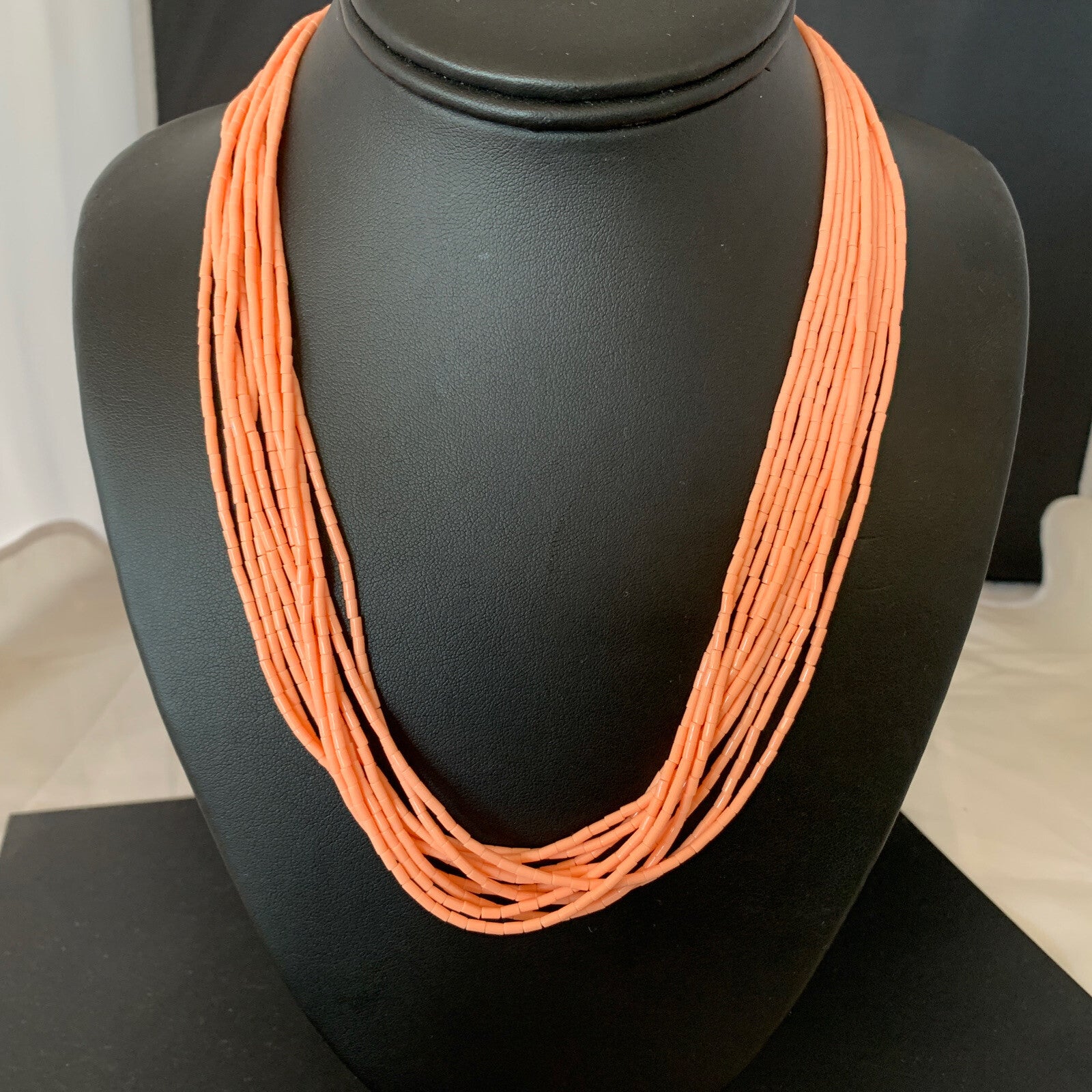 Peach Coral Stabilized Bead 10 Strands Navajo Sterling Silver Necklace 02210
