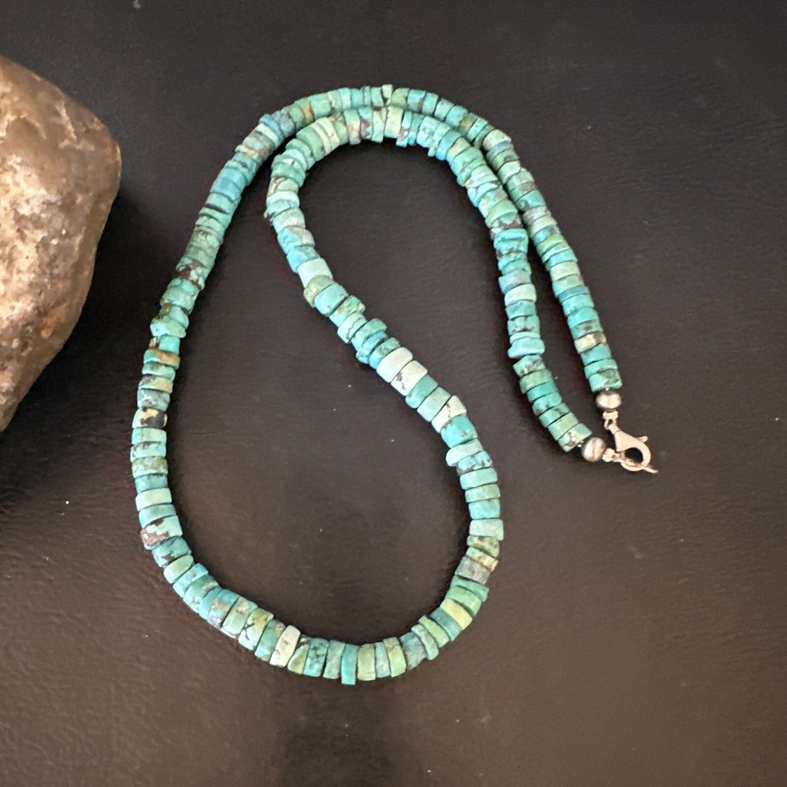 Blue Turquoise 20” Heishi Sterling Silver Bead Necklace 15165