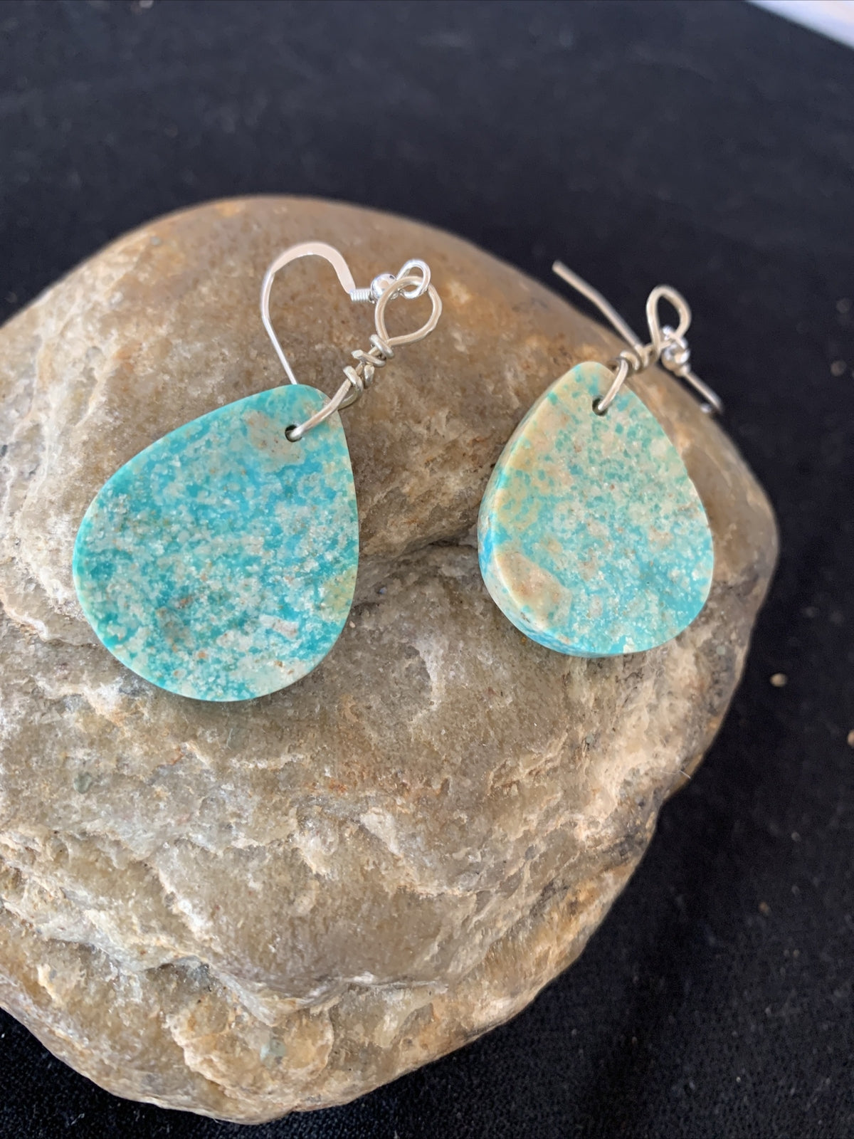 Navajo Sterling Silver Slab Turquoise Dangle Earrings 01357