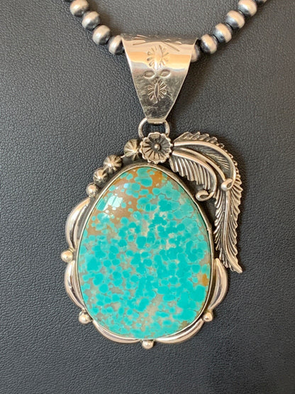 Mens Turquoise #8 Pendant Navajo Sterling Silver Beads Necklace 04619