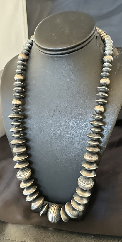Handmade Bench Navajo Pearls Sterling Silver Bead Necklace 25” 18176