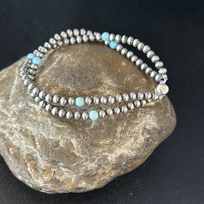 Native Navajo Sterling Silver Blue Turquoise Bracelet 2S 7.5" 14385