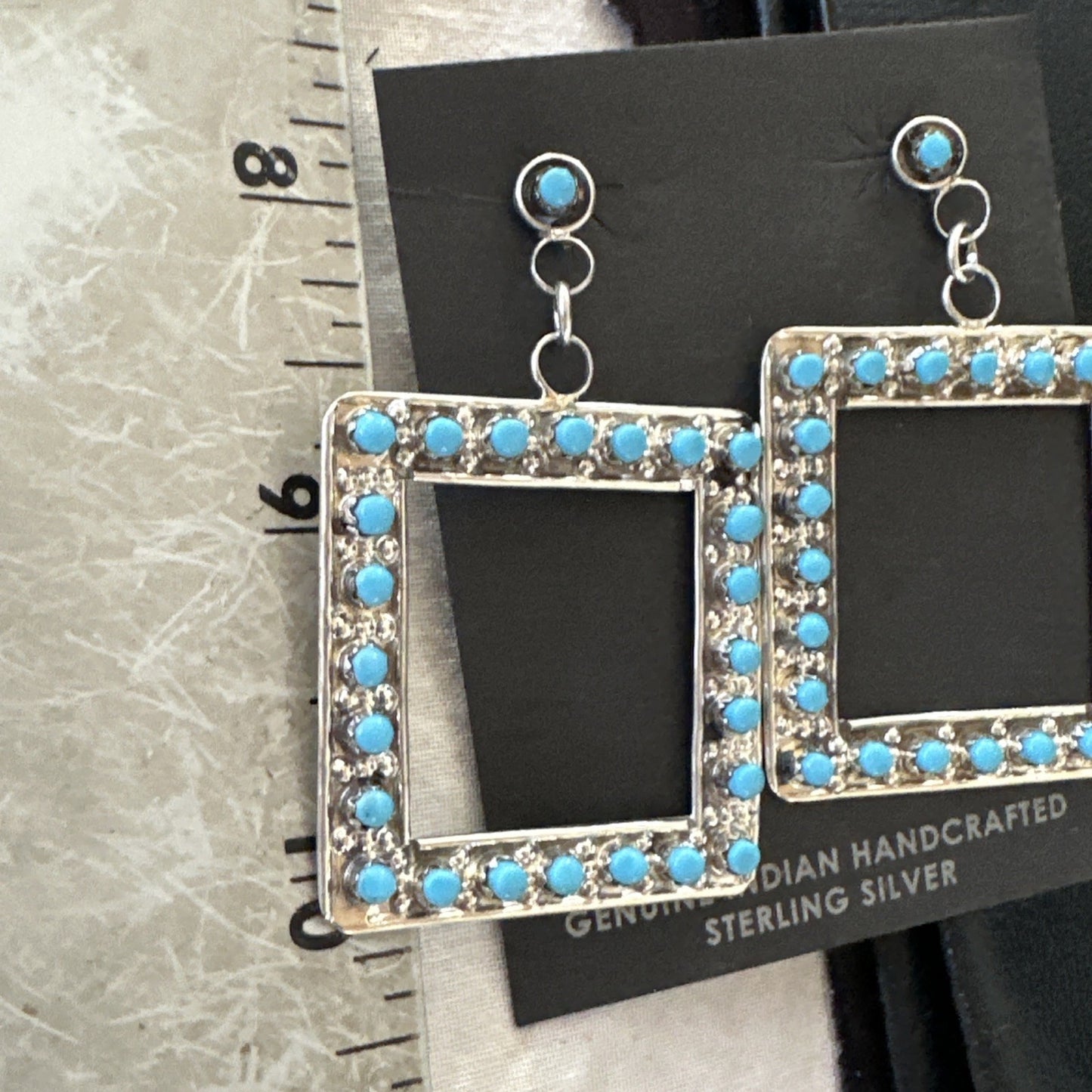 Zuni Petite Point Turquoise Cluster Earrings Sterling Silver Handmade 19771