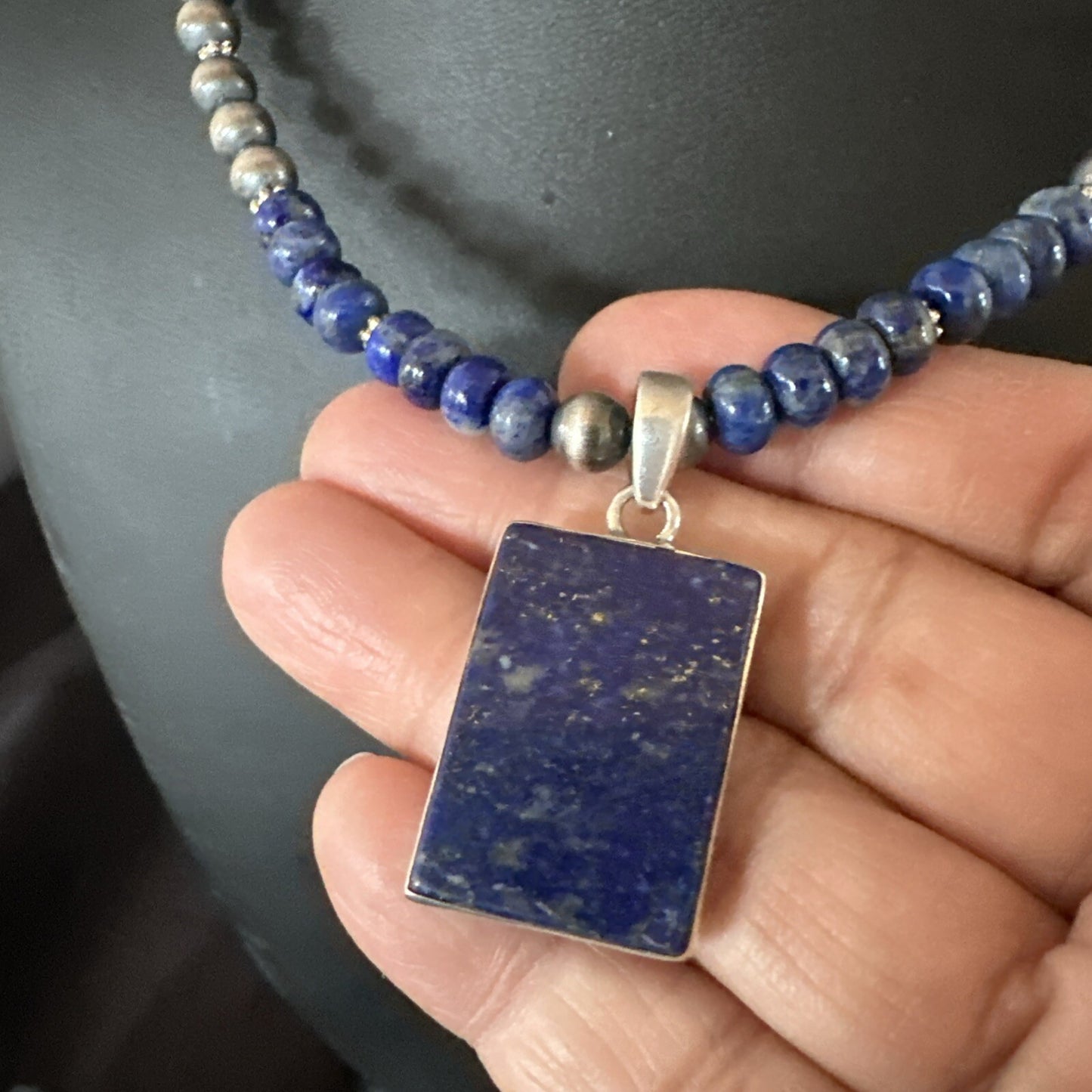 Blue Lapis Pendant Navajo Pearls Sterling Silver Necklace 20” 18688