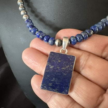 Blue Lapis Pendant Navajo Pearls Sterling Silver Necklace 20” 18688