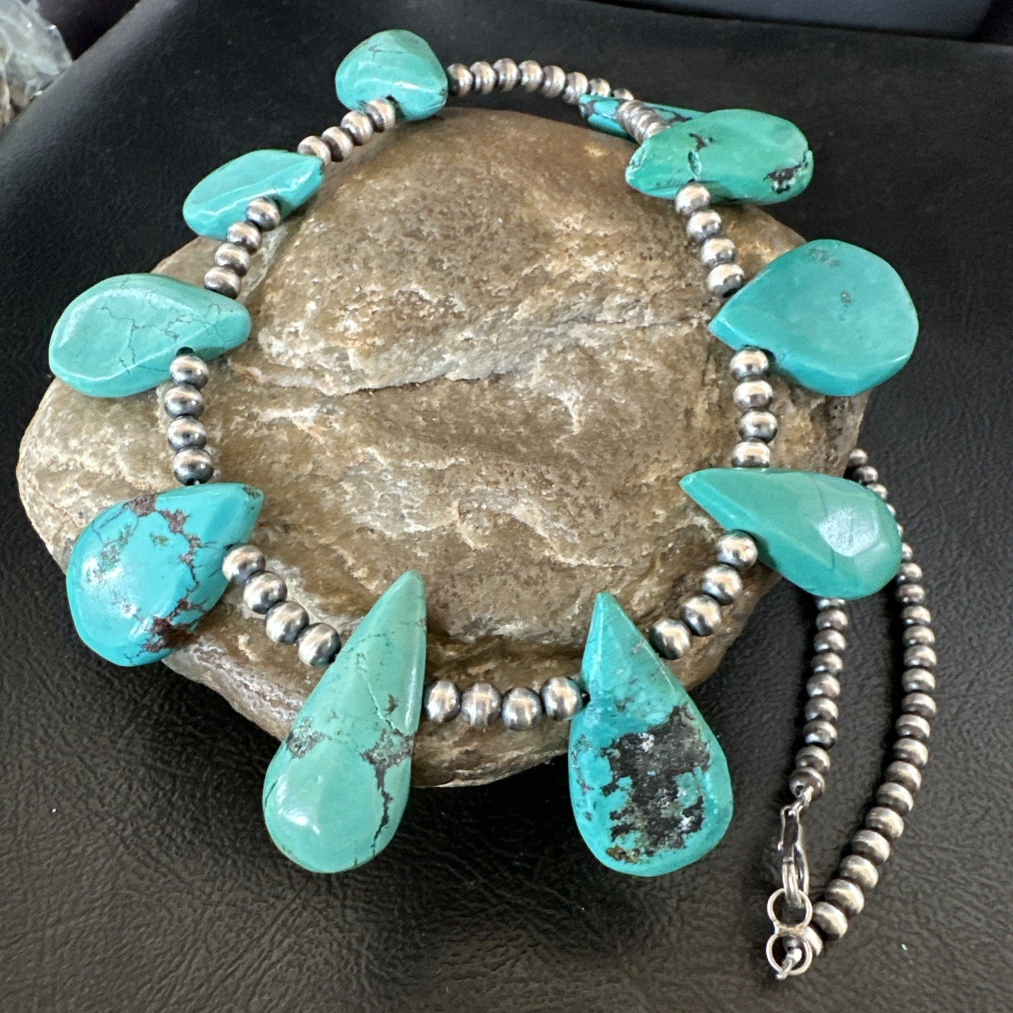 Blue Turquoise Navajo Pearls Sterling Silver  20" Necklace 19509