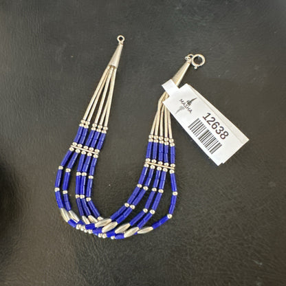 Lapis Stabilized Liquid Heishi 5 Strands Sterling Silver Bracelet 7.25" 12638