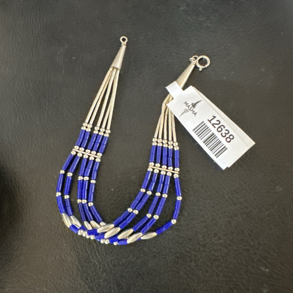 Lapis Stabilized Liquid Heishi 5 Strands Bracelet 7.25" | Sterling Silver | Authentic Native American Handmade | 12638