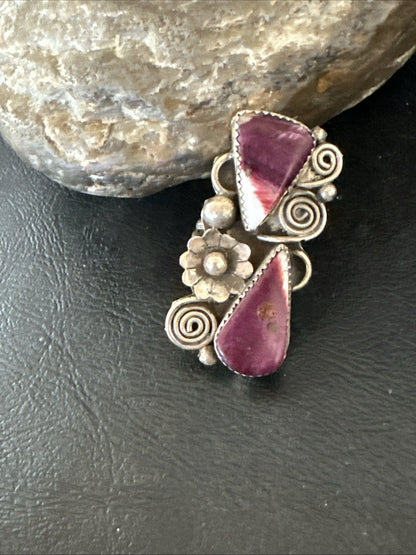 Cluster Purple Spiny Oyster Navajo Sterling Silver Ring Sz 7.5 19764