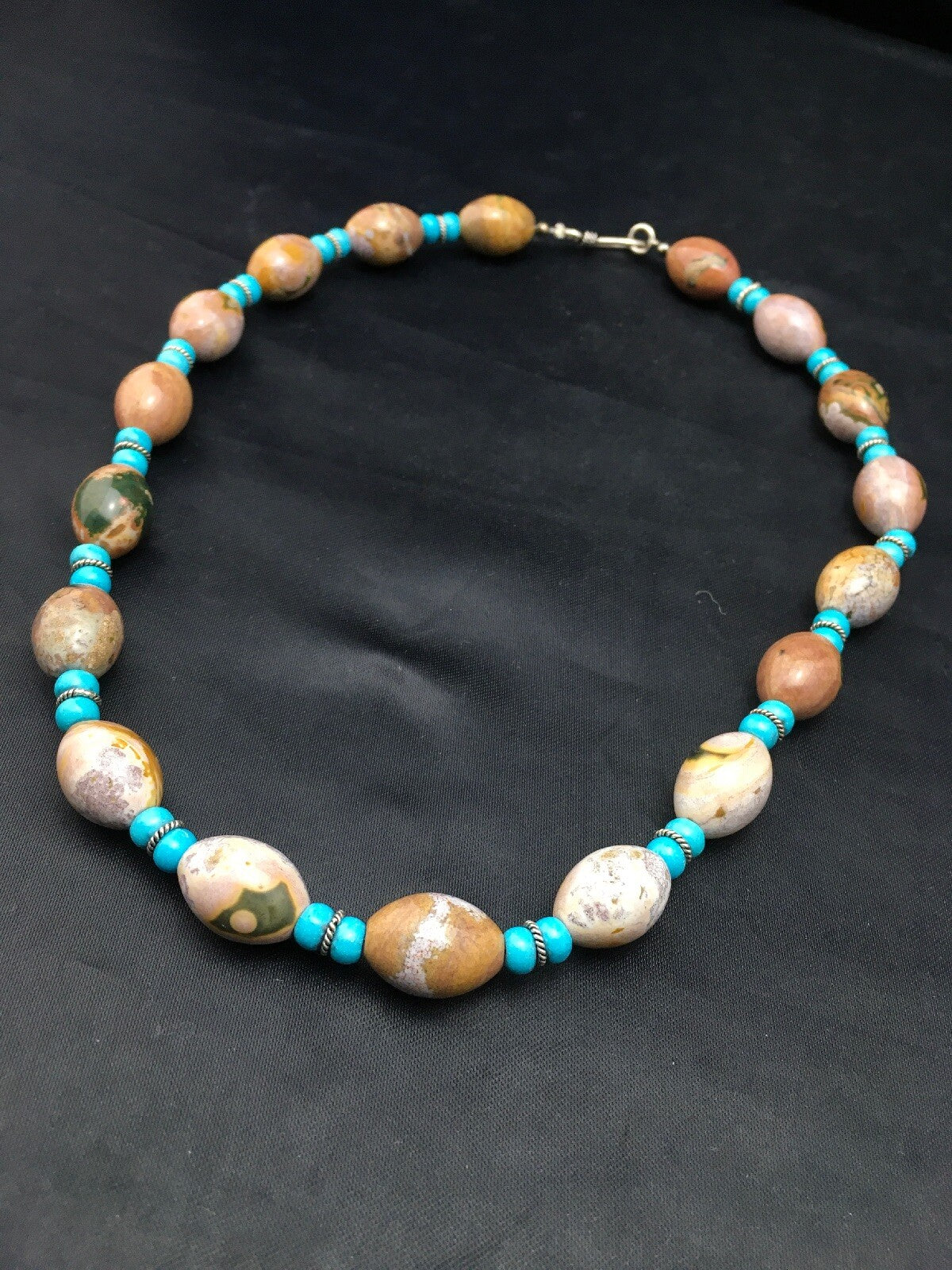 Turquoise & Agate Navajo Pearls Sterling Silver Necklace 04499
