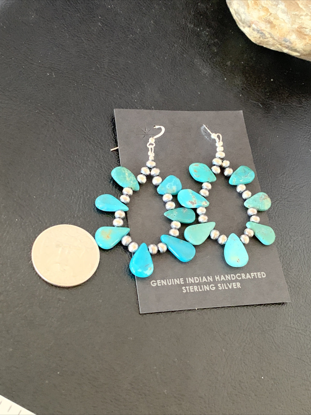Blue Turquoise Bead Sterling Silver Beads Cluster Earrings 2" 13372N