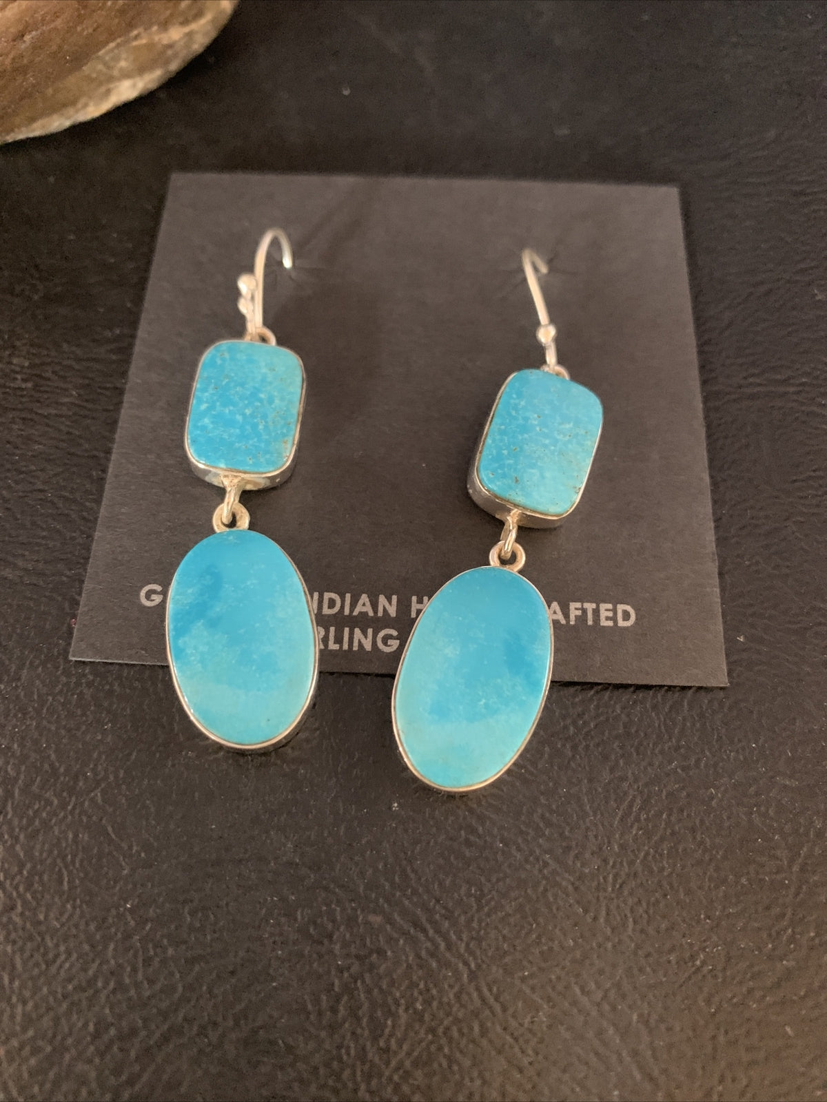 Blue Kingman Turquoise Navajo Sterling Silver Dangle Earrings 14079