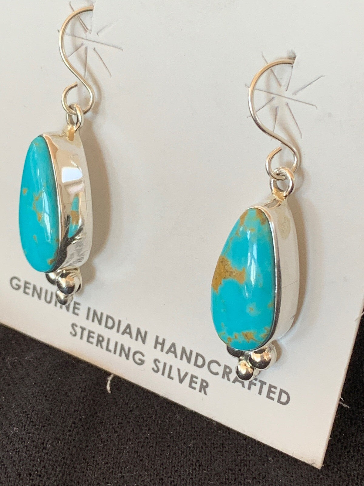 Womens Blue Turquoise Navajo Sterling Silver Earrings 1" 12981