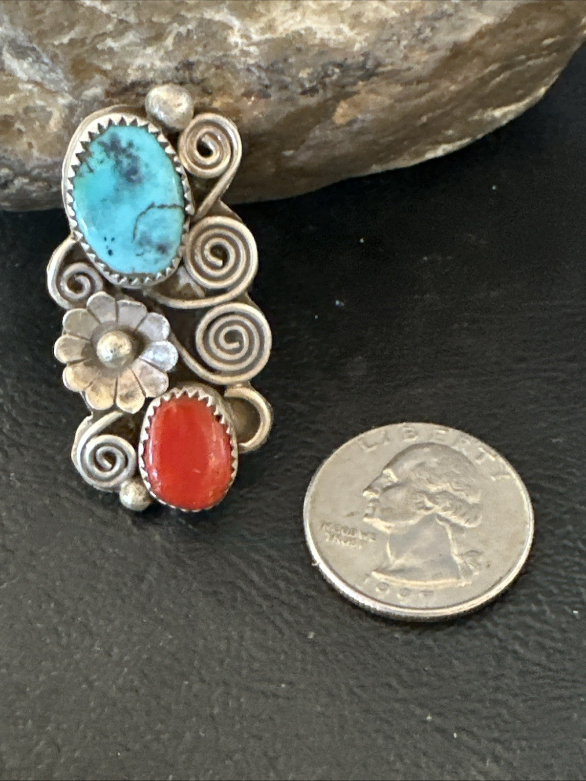 Cluster Kingman Turquoise Purple Spiny Navajo Sterling Silver Ring Sz 6.5 19765