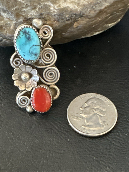 Cluster Kingman Turquoise Purple Spiny Navajo Sterling Silver Ring Sz 6.5 19765