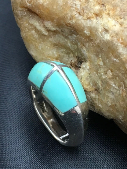 Native American Turquoise Inlay Navajo Sterling Silver Ring Sz 5.5 4034