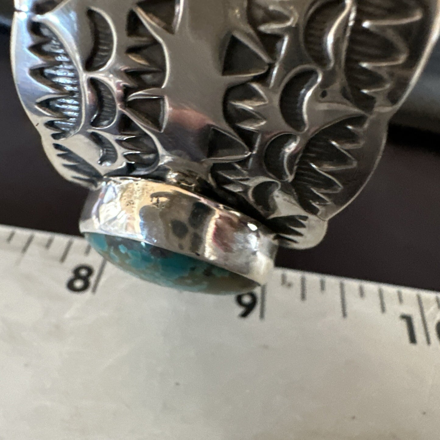 Navajo Green Royston TURQUOISE Stamped Sterling Silver Cuff Bracelet 17943