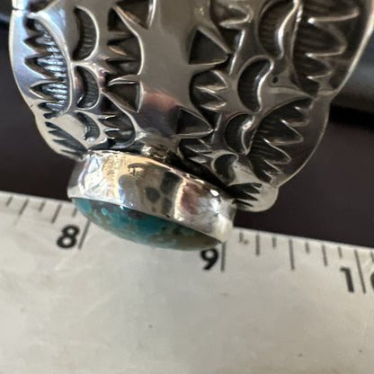 Navajo Green Royston TURQUOISE Stamped Sterling Silver Cuff Bracelet 17943