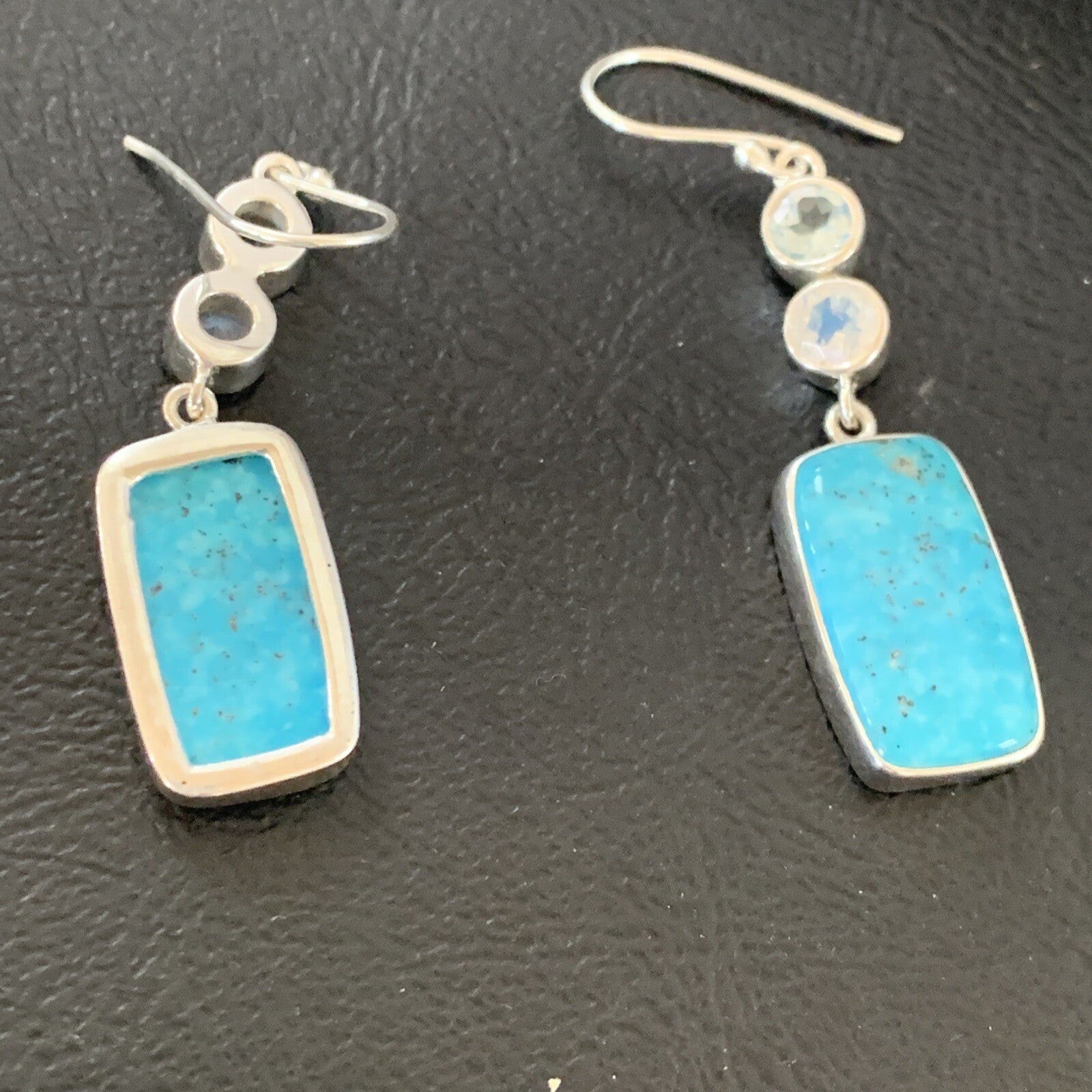 Womens Blue Kingman Turquoise Navajo Sterling Silver Earrings 12036