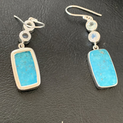 Womens Blue Kingman Turquoise Navajo Sterling Silver Earrings 12036