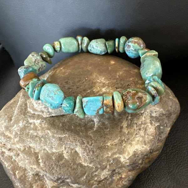 Men's Women's Blue Green Turquoise Stretch Stone Friendship Bracelet 7" | Authentic Native American Handmade | 18857