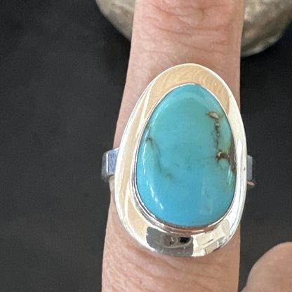 Southwestern Sterling Silver Blue Kingman Turquoise Ring Size 9 18524