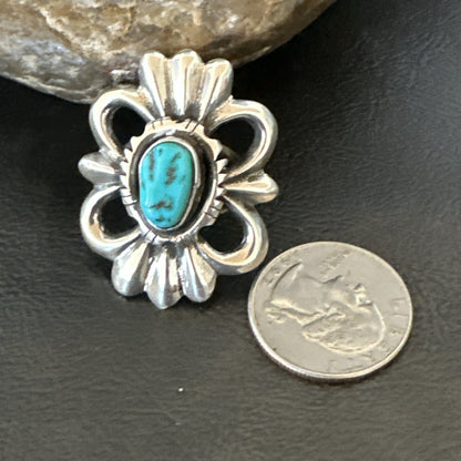 Blue Kingman Turquoise Native American Navajo Sterling Silver Ring Size 7 18573