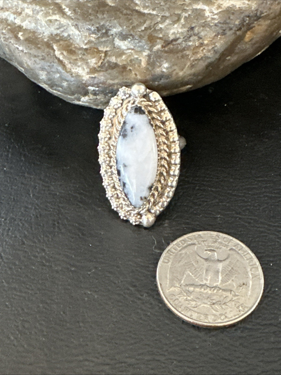 Black White Buffalo Turquoise Navajo Sterling Silver Ring Size 6.5 19804