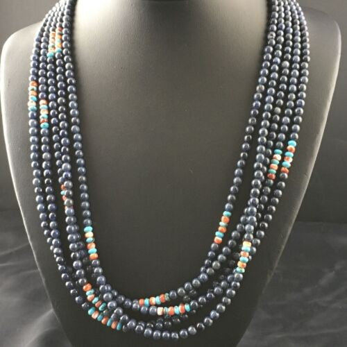Navajo Dumortierite Turquoise Necklace 5 Strand Sterling Silver 21" 10243