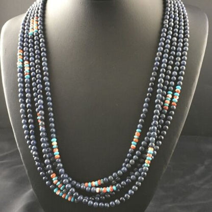 Navajo Dumortierite Turquoise Necklace 5 Strand Sterling Silver 21" 10243