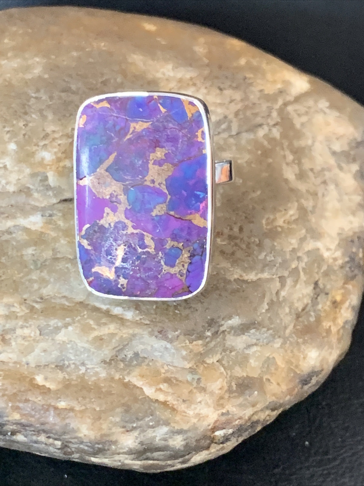Purple Mohave Turquoise Navajo Sterling Silver Ring Size 8.5 Adjustable 11799