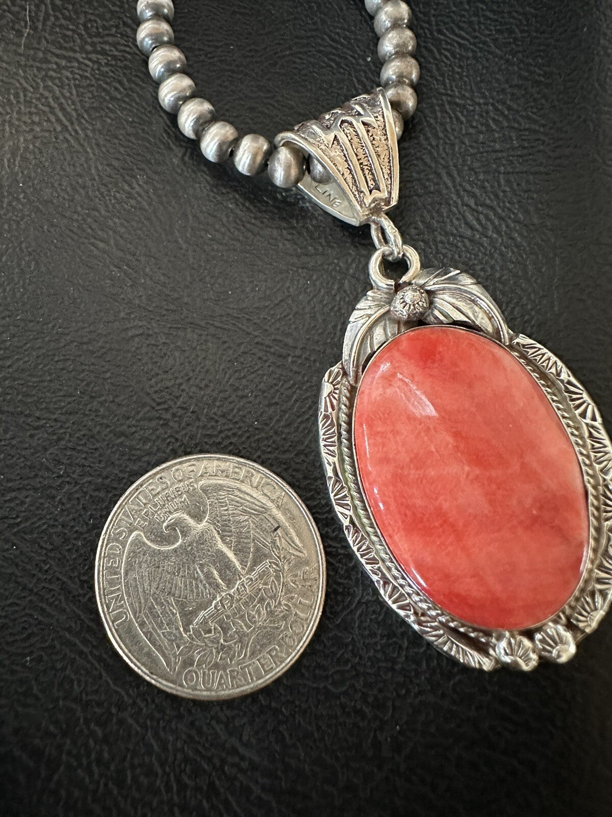 WoMens Red Spiny Oyster Pendant Navajo Sterling Silver Necklace 18364