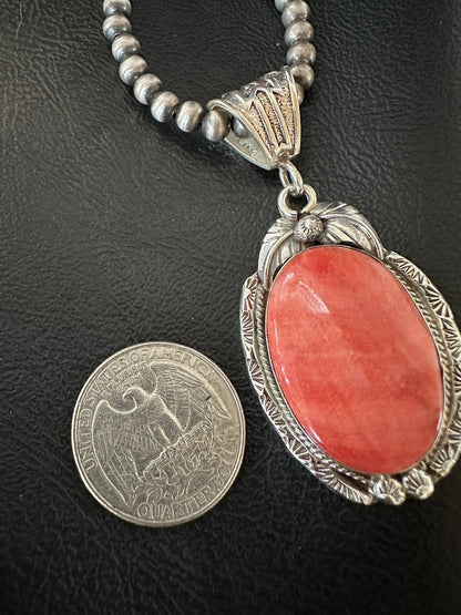 WoMens Red Spiny Oyster Pendant Navajo Sterling Silver Necklace 18364