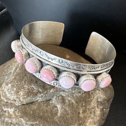 Navajo Pink Conch Cluster Sterling Silver Cuff Bracelet 18863