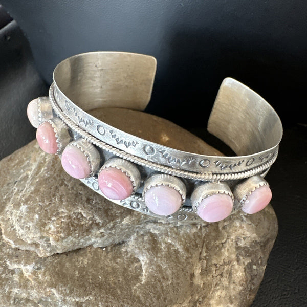 Navajo Pink Conch Cluster Cuff Bracelet | Sterling Silver | Authentic Native American Handmade | 18863