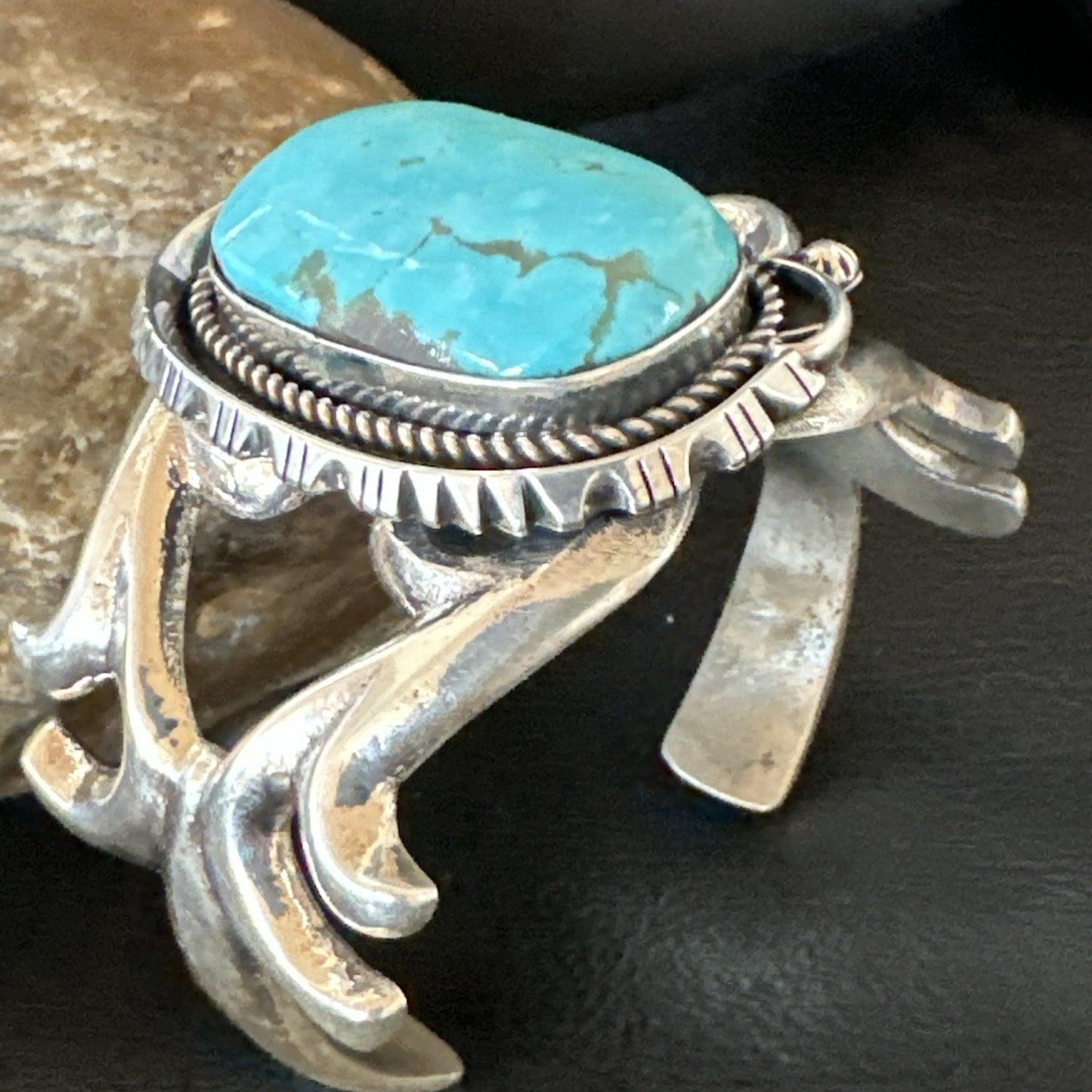 Tufa Women Blue Kingman Turquoise Navajo Sterling Silver Cuff Bracelet 19351