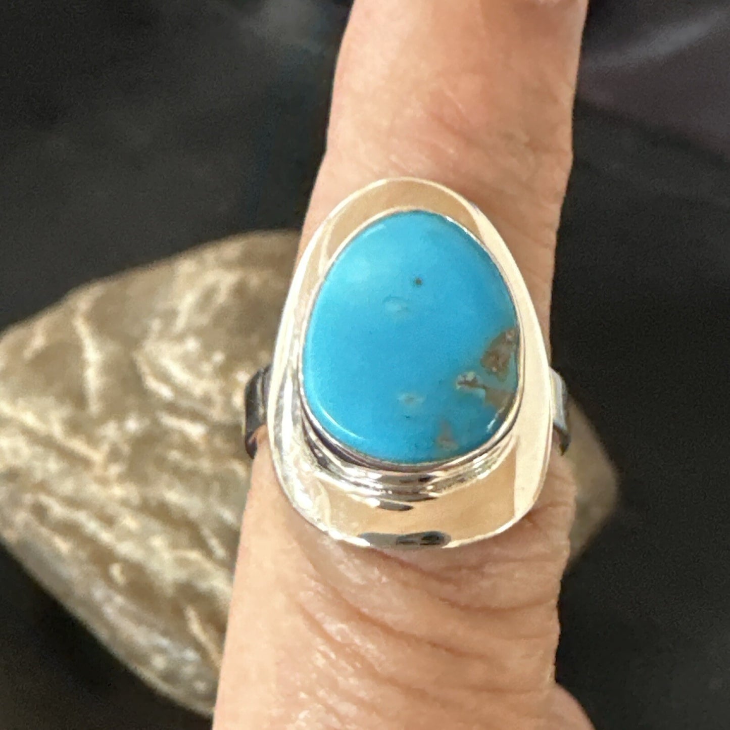 Southwestern Sterling Silver Blue Kingman Turquoise Ring Size 7 18511