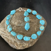 Blue Sleeping Beauty Nugget Turquoise Navajo Bracelet 7.5" | Sterling Silver | Authentic Native American Handmade | 18608