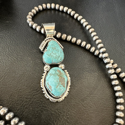 Blue Turquoise 2 Stone Navajo Sterling Silver Cluster Pendant 18308