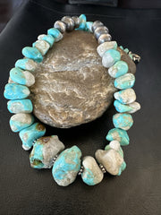 Blue Armenian Turquoise Chunky Nugget Navajo Necklace 19" | Sterling Silver | Authentic Native American Handmade | 18317