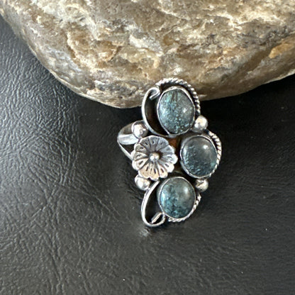 Yazzie Ring Blue Turquoise Navajo Sterling Silver Cluster Size 9.5 19241