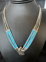 Bear Pendant Turquoise 5 Strand Heishi Liquid Necklace | Sterling Silver | Authentic Native American Handmade | 14822