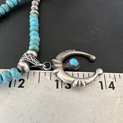 Mens Blue Turquoise Naja Pendant Navajo Sterling Silver Necklace 16643
