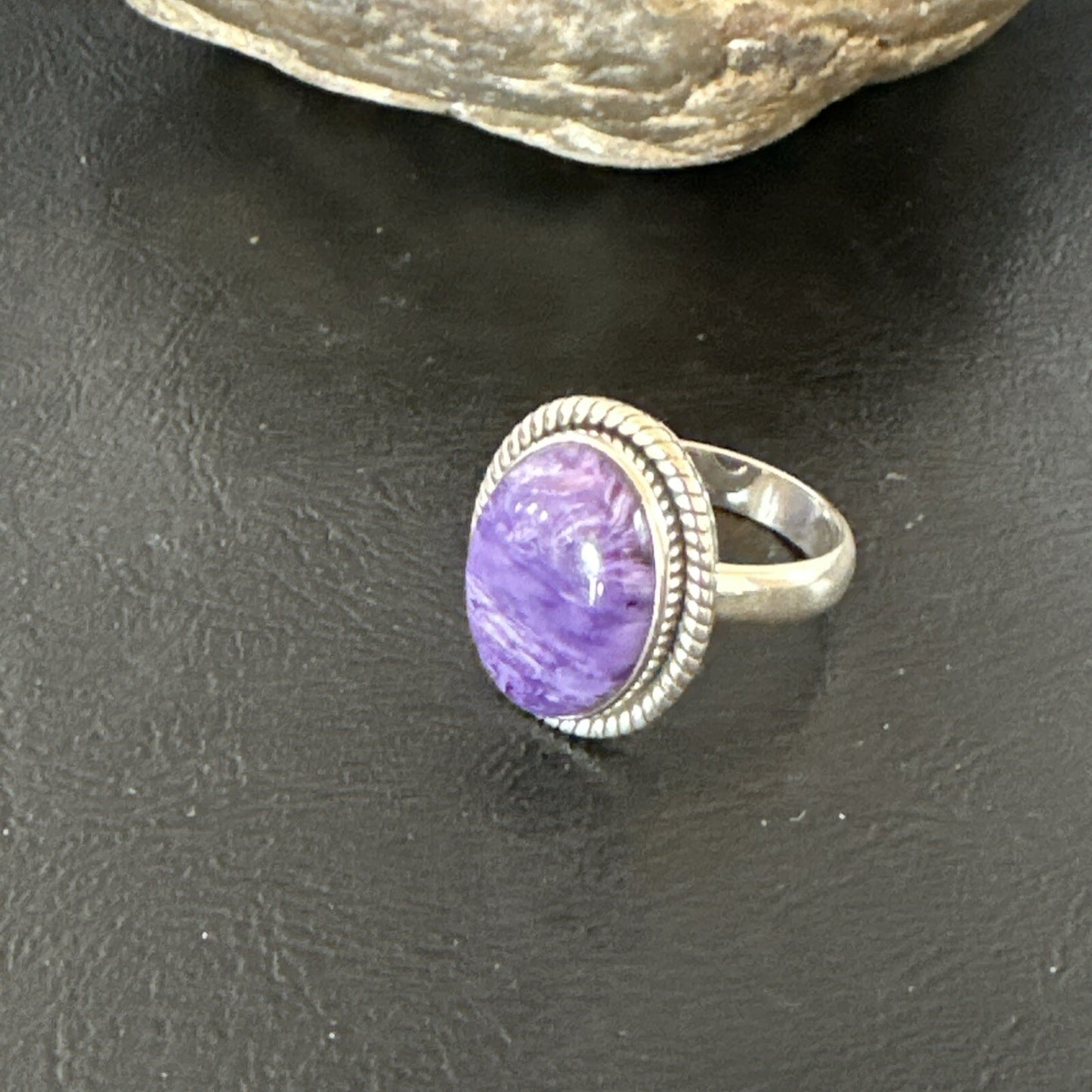 Womens Purple Charoite Navajo Sterling Silver Oval Ring Adjustable Size 9 17247